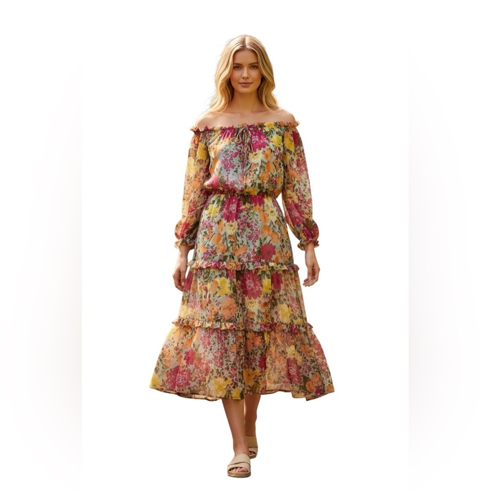 NWOT LC Lauren Conrad Off-the-Shoulder Midi Dress floral size small